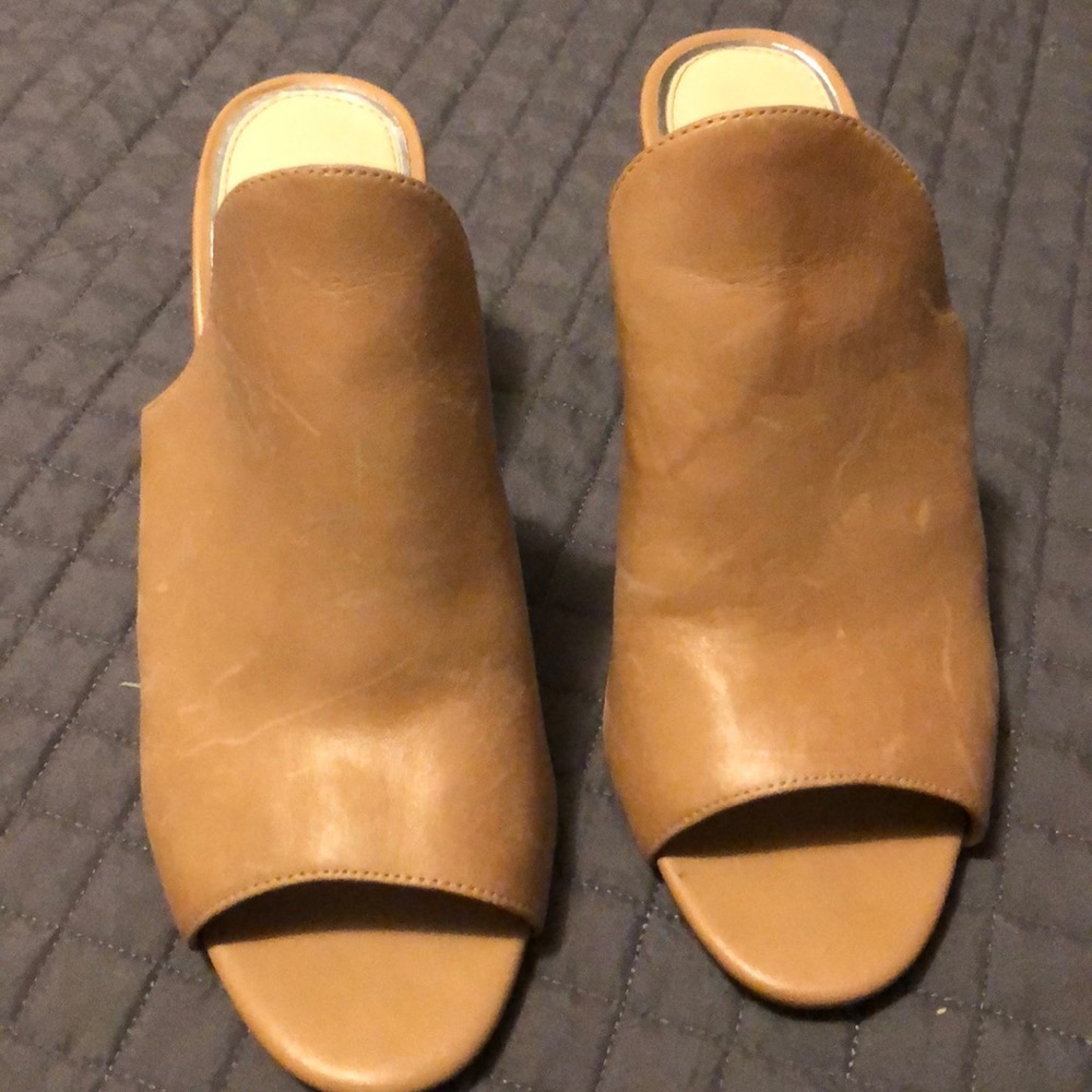 Tan Leather Heeled Mules